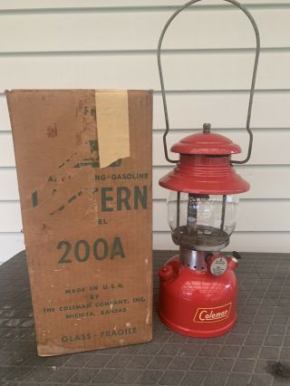 Vintage 1958 Red Coleman Lantern 200a Single Mantle Pyrex Globe Photos