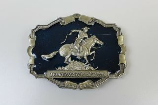 Vintage Winchester Western Siskiyou Pewter Enamel Belt Buckle Guns & Cowboys