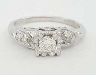 Feature Lock 0.  31 Ct Vintage 14k White Gold Round Cut Diamond Engagement Ring