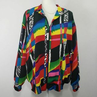 Vintage Brenda Goode Size L Bright Retro Multi - Color Geometric Pattern Jacket