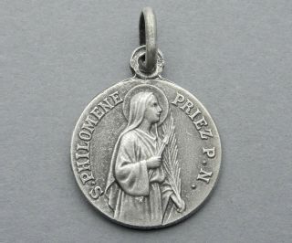 French,  Antique Religious Sterling Pendant.  Saint Philomena.  John Vianney.