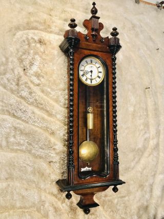 Vintage Antique Germany Gustav Becker Vienna Wall Clock,  1 Brass Weights Driven.