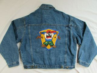 Vtg 90s 1992 Looney Tunes Taz Denim Jacket Usa Made Xl Top Line Trucker Promo