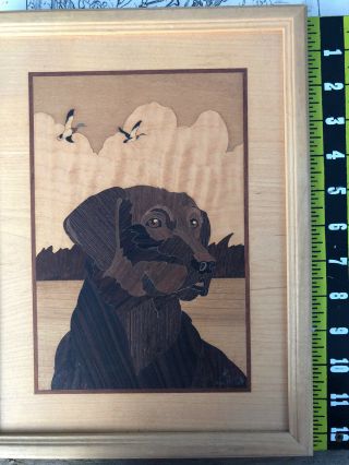 Vintage Hudson River Inlay Wood Marquetry Piece Labrador Retr Signed Nelson