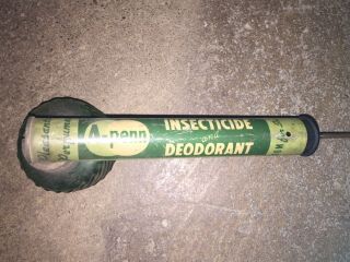 Vintage A - Penn Oil Bug Sprayer Insecticide Pump Green Glass Canister Advertising