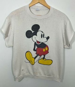 Vtg 70s 80s Mickey Mouse Cutoff Sweatshirt T - Shirt Walt Disney