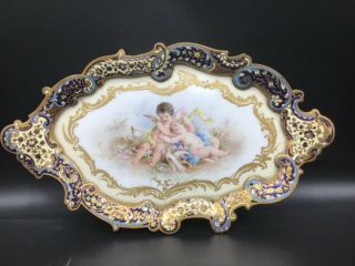 Antique French Porcelain,  Gilt Bronze And Champleve Enamel Tray / Dish