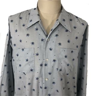 Vintage 70s Flower Button Up Dress Shirt 2xl Big Man 18 - 18 1/2 Pennshire 3xl Fit