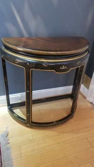 Vintage Drexel Heritage Asian Connoisseur Hand Painted Half Round Console Table