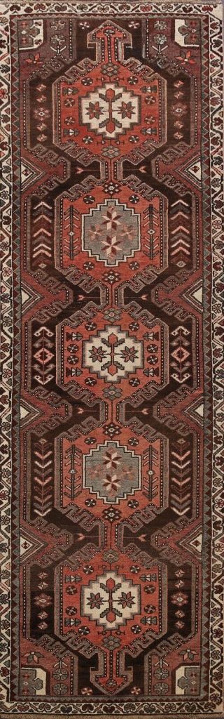 Geometric Semi Antique Bakhtiari Runner Rug Wool Handmade Oriental Carpet 3 