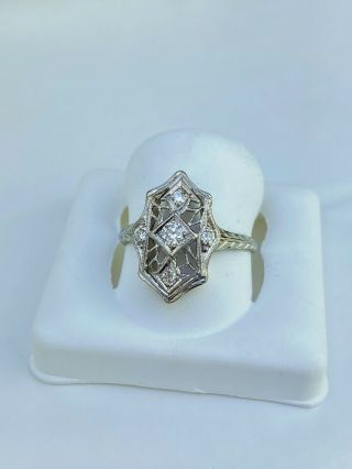 . 25ct Vintage Filigree Diamond Ring 14k White Gold Size 5.  75