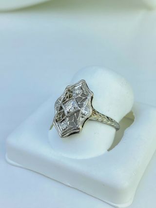 . 25ct Vintage Filigree Diamond Ring 14k White Gold Size 5.  75 2