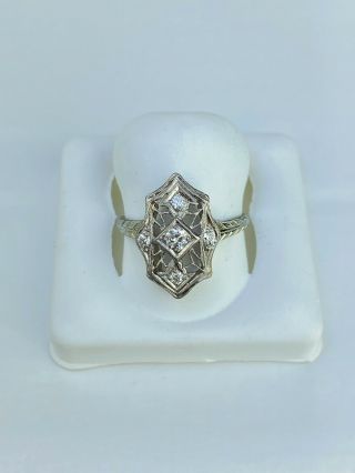 . 25ct Vintage Filigree Diamond Ring 14k White Gold Size 5.  75 4