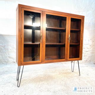 Mid Century Danish Modern Walnut And Glass Cabinet Bookcase Teak Rosewood Hutch
