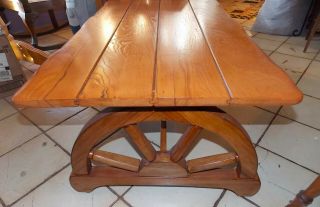 Mid Century Solid Oak Wagon Wheel Coffee Table (ct125)