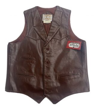Vintage Sheplers Pardners Brown Leather Western Cowboy Nwt Vest Size 44 A3