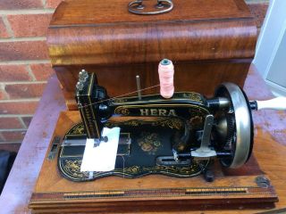 Antique Titan Winselmann Hand Crank Sewing Machine With Case
