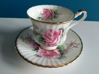 Paragon HM Majesty Tea Cup & Saucer England Pink Rose Antique Gold Signed E50F 2