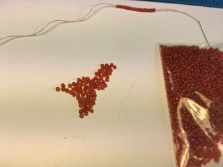 Antique Itallian Seed Beads,  Red/ Orange White Hearts.  Great Size 13/14.