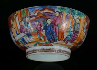 Large Antique Chinese Famille Rose Porcelain Punch Bowl & Wooden Stand 18th C 2