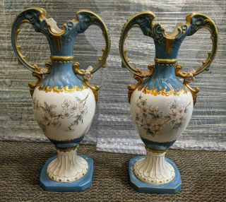 Royal Dux Hand Painted Porcelain Vases 25 "