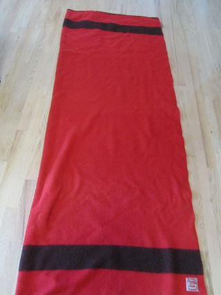 Vintage All Wool Camp Blanket Red With Black Stripes 82 X 63 "