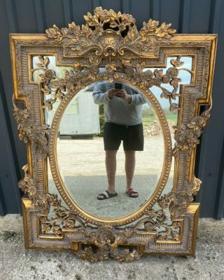 Stunning Old Large Vintage Bevel Edge Gold Wall Mirror,  1410mm X 1000mm,  Antique