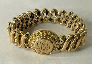 Antique Gold - Tone Victorian Monogramed Stretch Bracelet Carmen D.  F.  B.  Co.