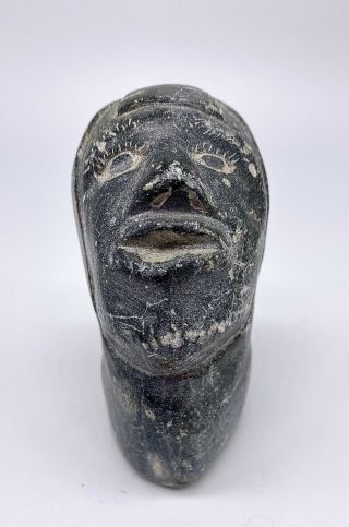 Vintage Canadian Eskimo Art Serpentine Soapstone Inuit Carving Inuit Face / Bust