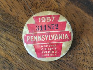 1957 Pa Resident Citizens Fishing License Button Pin 311872