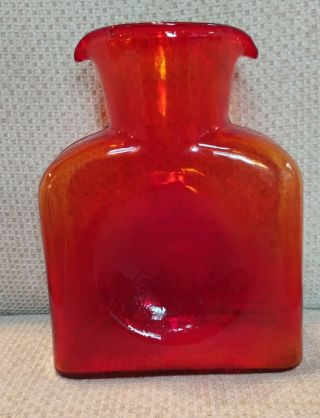 Vintage Blenko Art Glass Double Spout Dimple Water Bottle Red Glass Usa