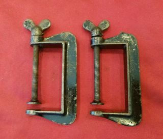 2 Vintage Antique 2 3/4 " C - Clamps Small Ornate Thumb Screw - Gw