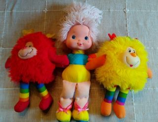 Vintage 1983 Mattel Hallmark Rainbow Brite Doll Pink Hair Two Sprites Plush