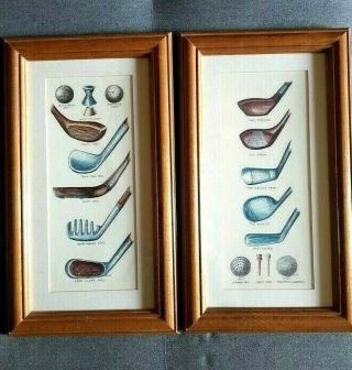 A Set Of 2 Framed Matted Golf Art Print Of Antique Golf Clubs,  Balls And Tees