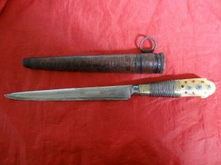 Antique 19th Cen Islamic Ottoman Turkish Balkan Inlaid Horn Handle Dagger Knife