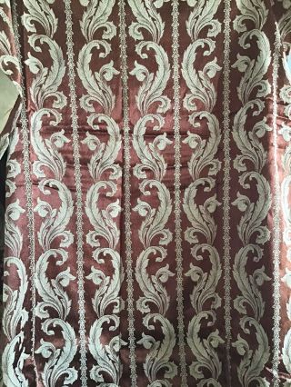 Antique Silk Scroll Damask Vintage Pinch Pleated Drape Curtain Tie Backs 8pc Vtg