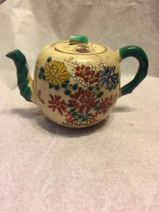 Antique Japanese Satsuma Kinkozan Meiji Period Creamware Teapot Hand Paint