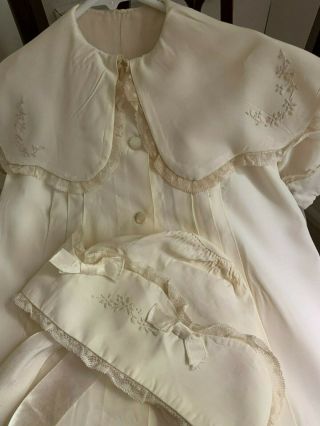 Vintage Hand Made 1940s Baby Christening Coat & Hat,  Much Detail On Collar & Hat
