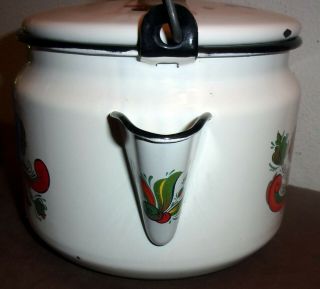 Vintage Berggren Tea Pot Enamel Swedish Design Wood Handled RARE DESIGN has lid 3