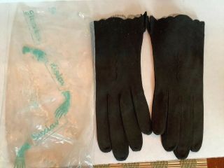Antique Vintage Leather Chevreau Black Ladies Kid Gloves Size 7 France Kislav