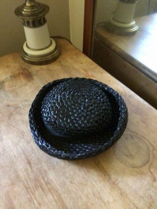 Union Made Vintage Pill Box Hat Black Straw