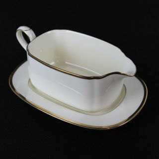 Vintage Noritake Troy Bone China Gravy Boat With Underplate - Gold Verge,  Disc.