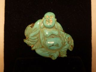 Very Rare Collectible Chinese Buddha Turquoise Hand Carved Pendant 14 K Gold