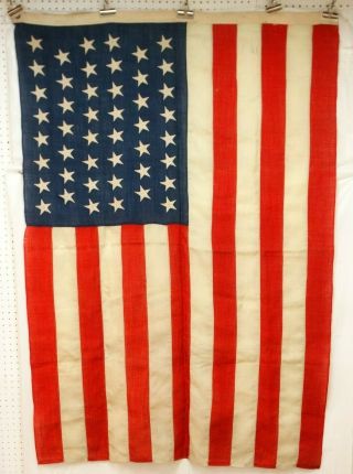 Antique 1908 - 1912 46 Star Us American Flag Wool Sewn Stars Provenance