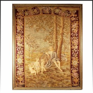 Huge 33 " X 26.  5 " C 1830s Antique French Needlepoint,  Petitpoint Tapestry,  Frame