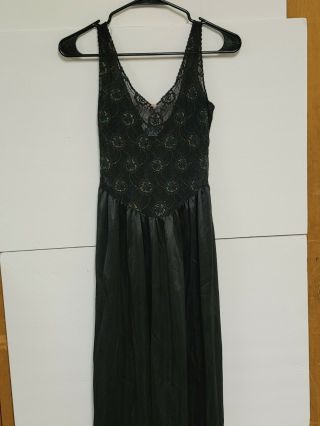 Vintage 90s Black Nylon Sparkly Long Nightgown Size Medium