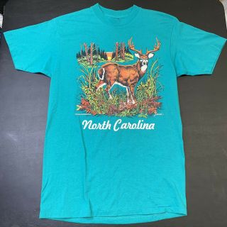 Vintage 80s Deer Shirt Animal Earth Nature North Carolina Souvenir Travel 1989 L