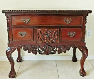 Antique/vtg Carved Mahogany Wood Ball & Claw Lowboy Chest Of Drawers Dresser