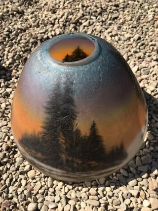 Antique Reverse Painted Glass Table Lamp Shade Only Landscape / Trees Vintage