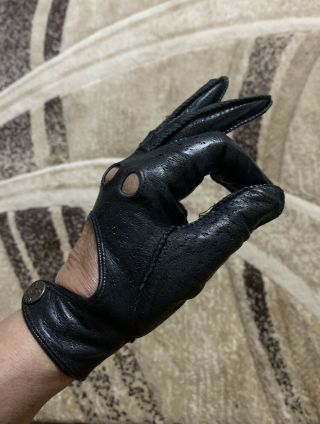 Vintage Aris Black Leather Lined Driving Gloves Womens Size 7